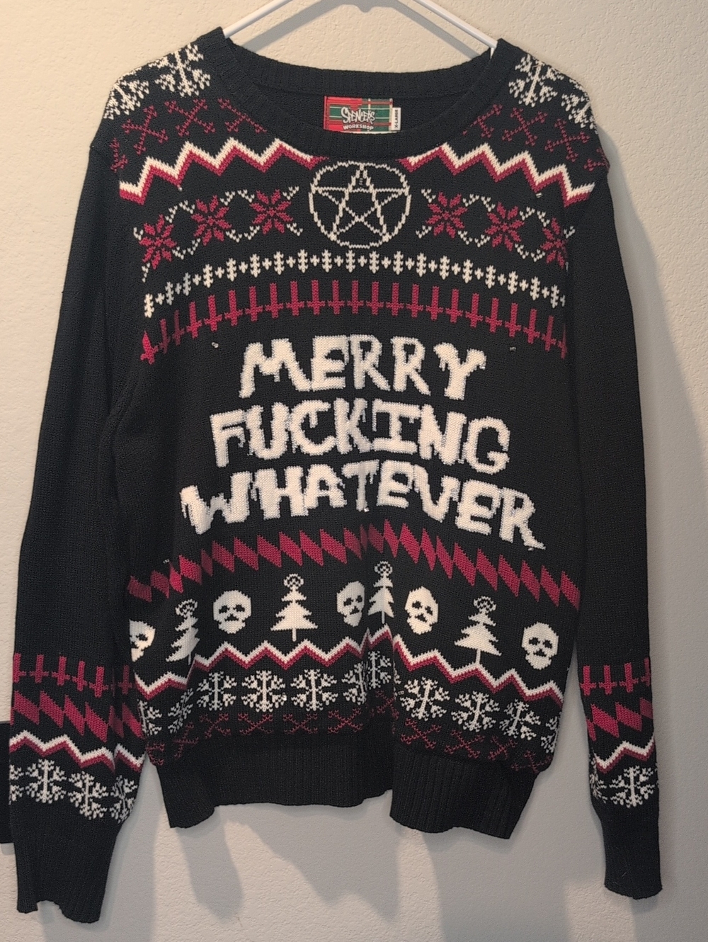 Spencer's Black 'Merry Whatever' Graphic Holiday Sweater